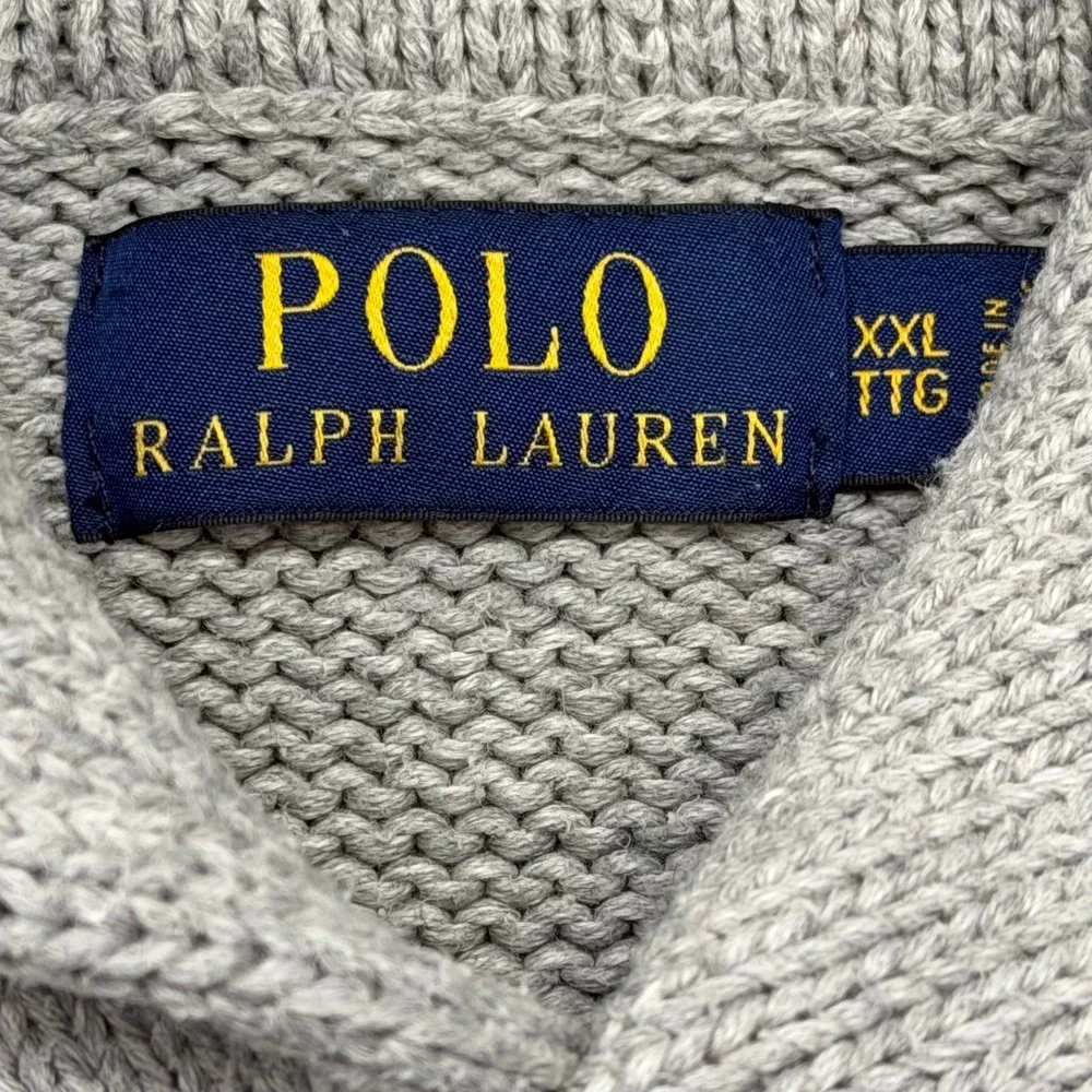 Polo Ralph Lauren Mens XXL Gray Shawl Collar Varsity Spellout Pullover Sweater